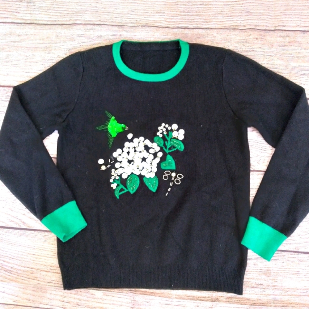Sweater sequins embroidered flowers sz 14-16